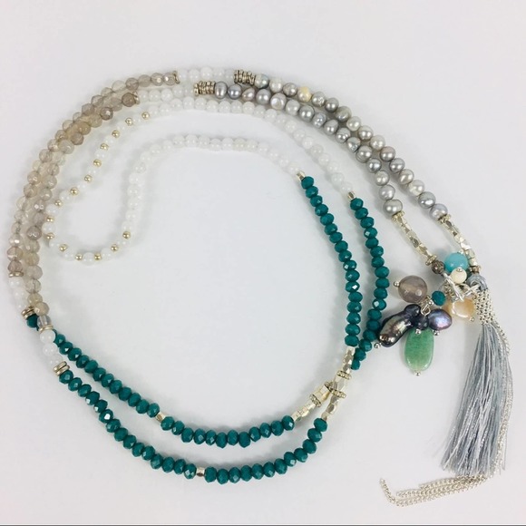 Tassel necklace with real pearls 20” - Picture 1 of 5